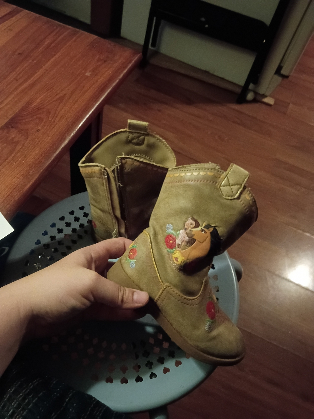 Disney Brown Kids' Cowboy Boots with Floral and Horse Embroidery